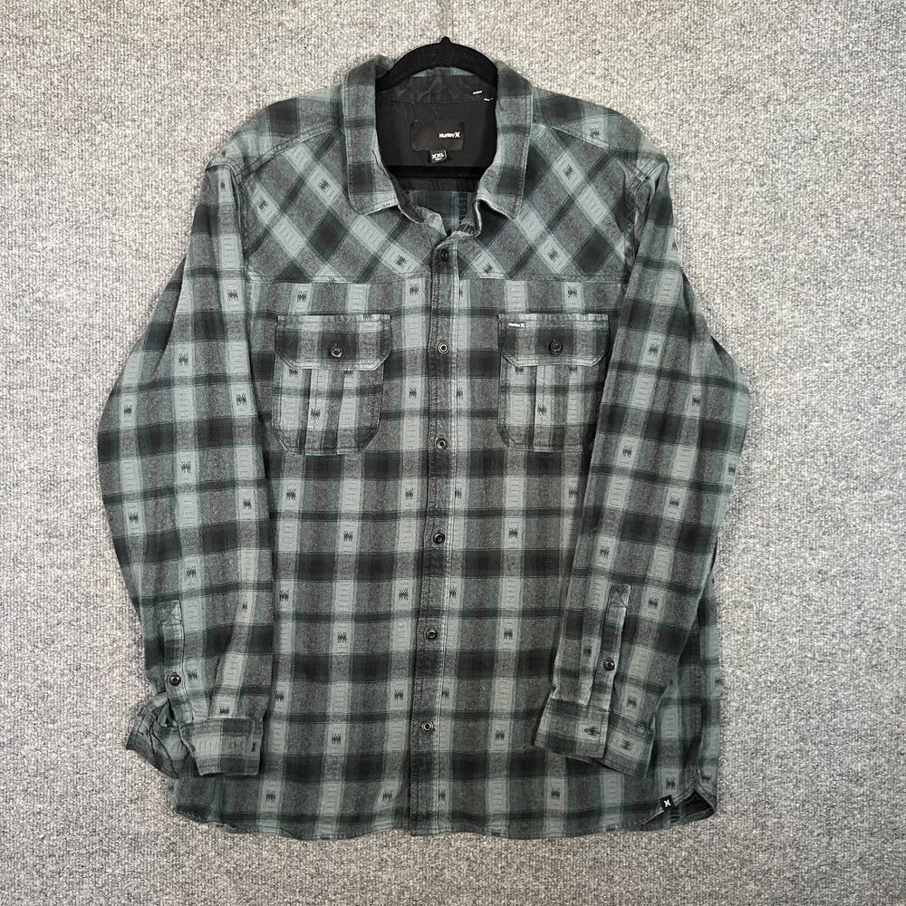 Hurley Shirt Mens 2XL XXL Blue Plaid Flannel‎ Heavy Thick Casual Long Sleeve